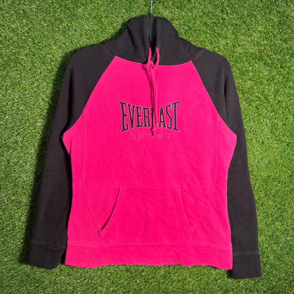 Everlast Sport Mens Pink Black Raglan Pullover Hoodie‎ Sweatshirt Medium 3729